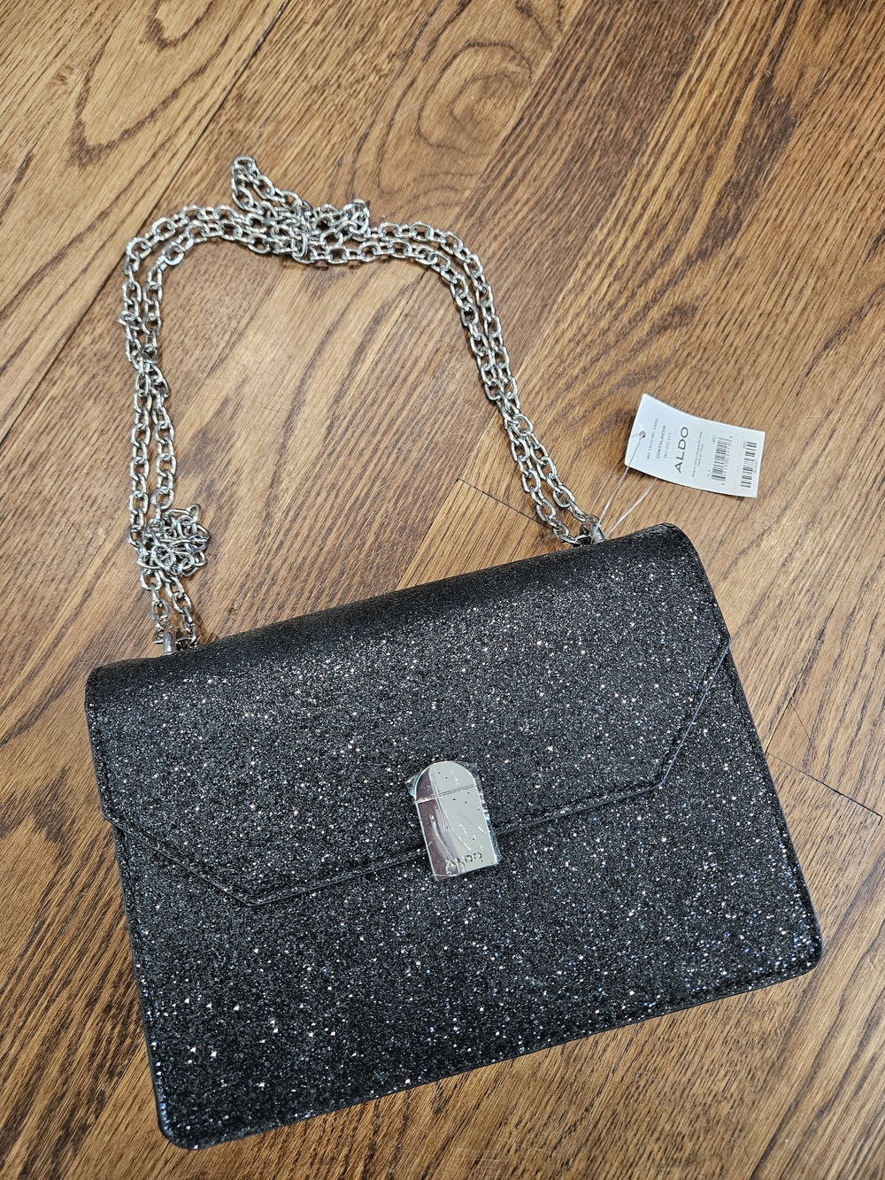 ALDO Black Glitter Chain Shoulder Bag NWT